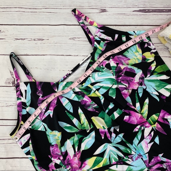 Aqua Green Tiered Leaf Print Tankini Top - Picture 4 of 8